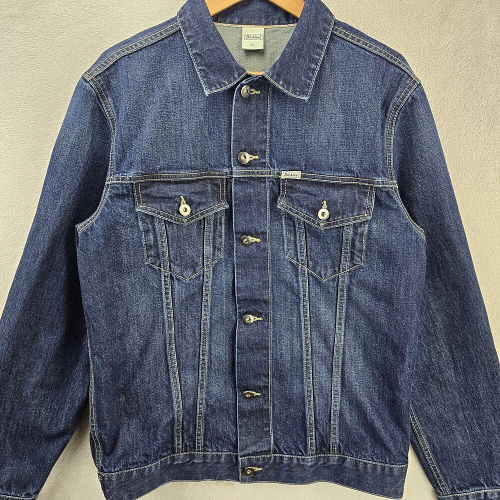Vintage Dickies Denim Jacket Mens XL (Fits Medium) Blue Selvedge Type 2 90s Y2K - Picture 3 of 11